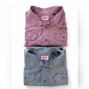 Lot of 2 Wrangler Long Sleeve Shirts – 2XL Gray & Burgundy – Casual Western Work